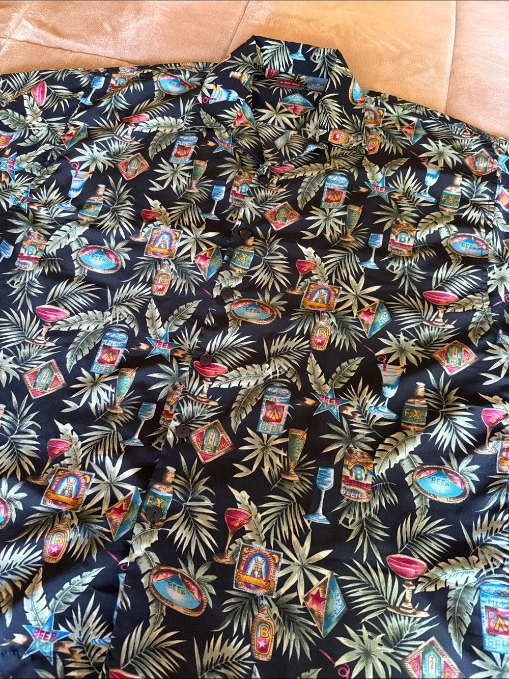 Bog River Black Tropical Cocktail Print Button-Down Shirt